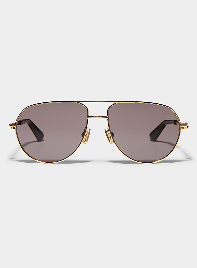 Bottega Veneta: Les lunettes de soleil aviateur dorées Jaune doré pour homme