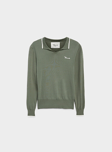 Macade Green Open-collar knit long-sleeve golf polo for women