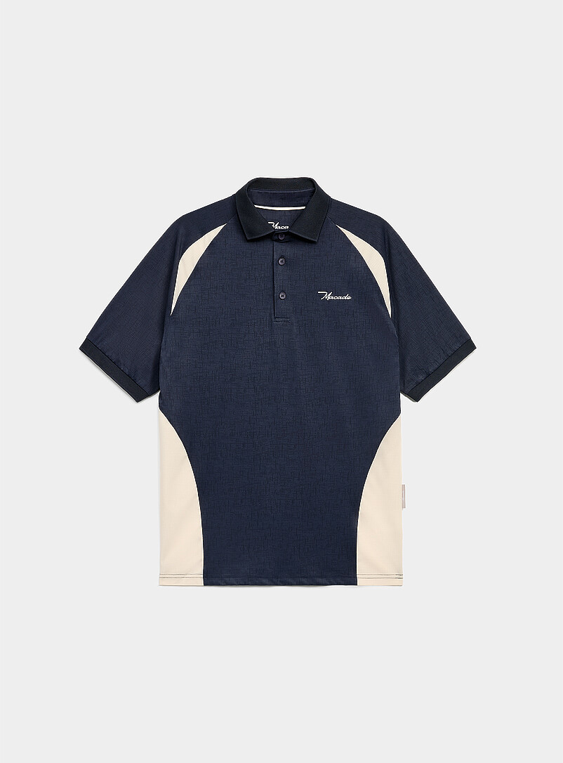 Macade: Le polo de golf trame chin&eacute;e blocs lat&eacute;raux Bleu marine - Bleu nuit pour homme
