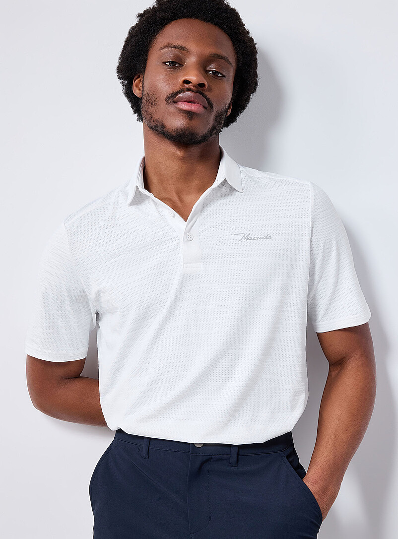 Striped weft micro-perforated golf polo product image (primary)