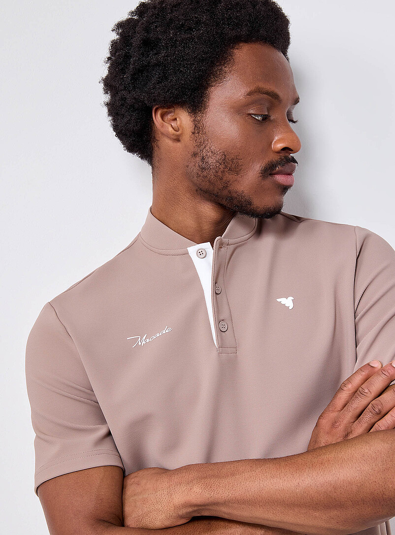Horizontal ribbing bomber-collar golf polo product image 2