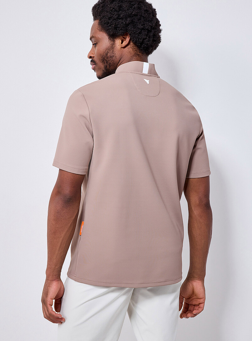 Horizontal ribbing bomber-collar golf polo product image 3