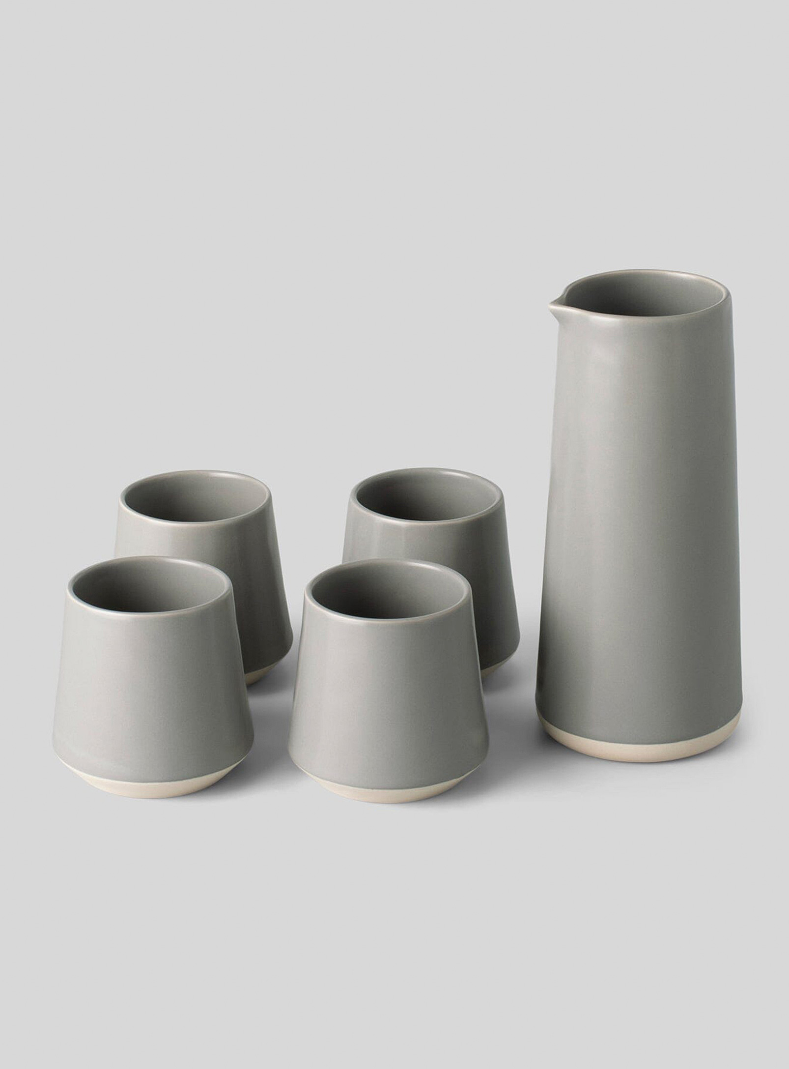 Fable Stoneware Carafe And Glasses Set 5 Pieces In Gray