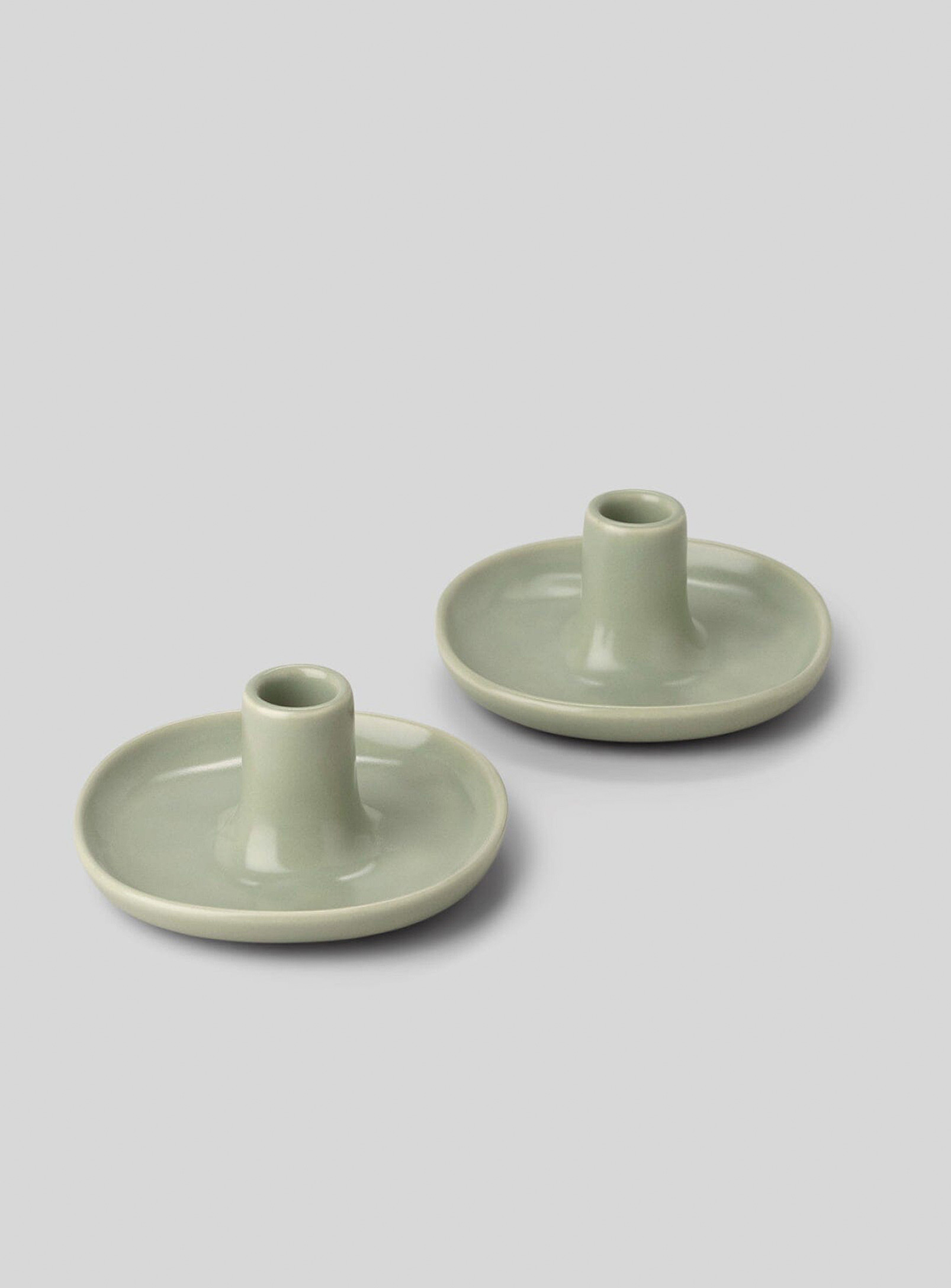 Fable Minimalist Stoneware Candleholders Set Of 2 In Green