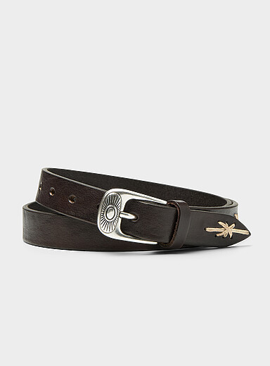 Embroidered-detail skinny belt