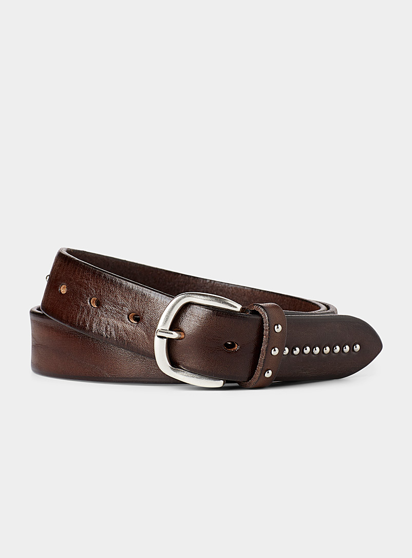 Alberto Luti Brown Round-stud ombré leather belt for men