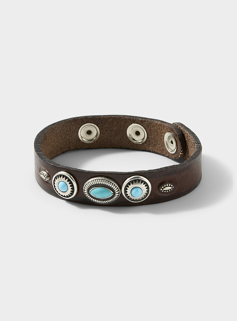 Turquoise accent leather Western bracelet product image (primary)