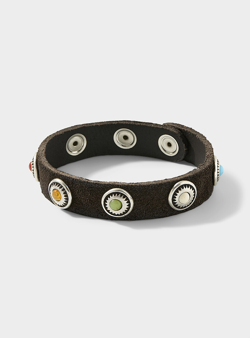 Coloured-stone accent leather Western bracelet product image (primary)