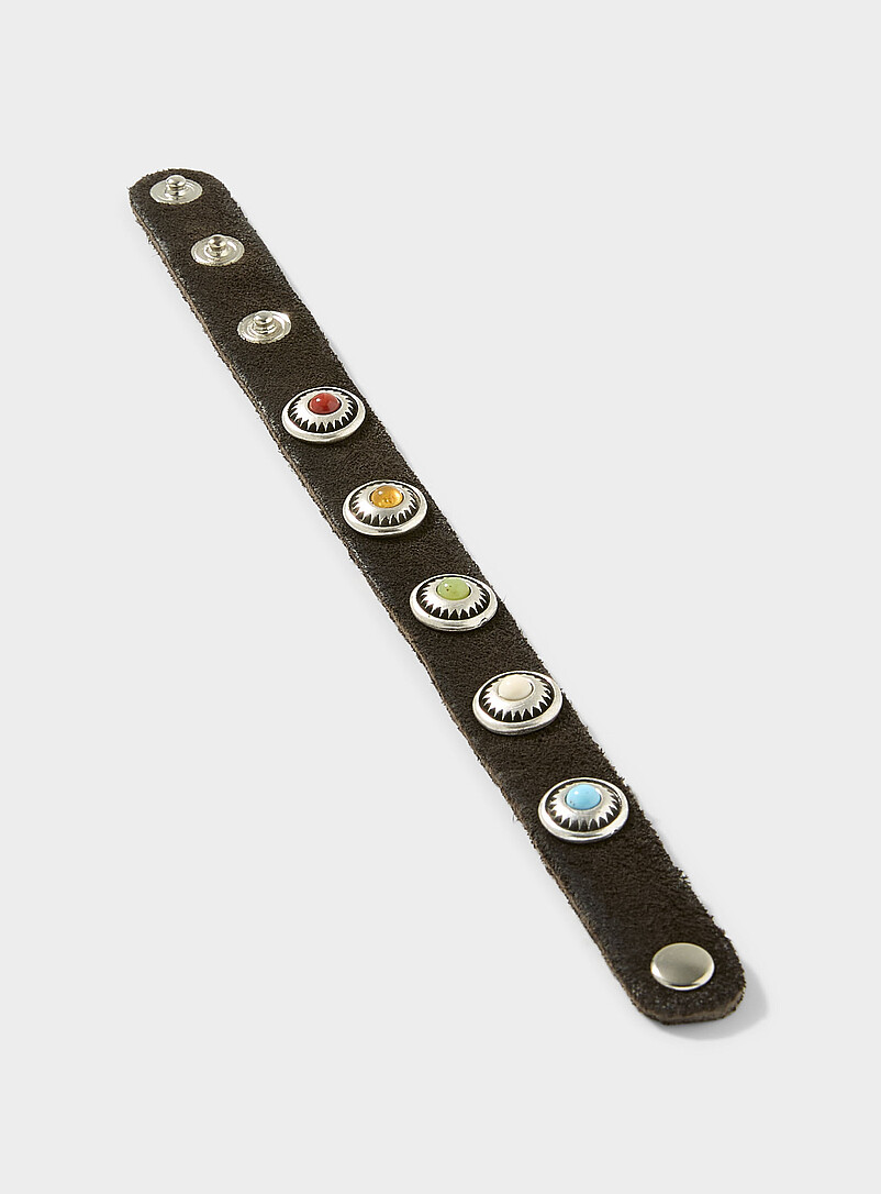 Coloured-stone accent leather Western bracelet product image 2