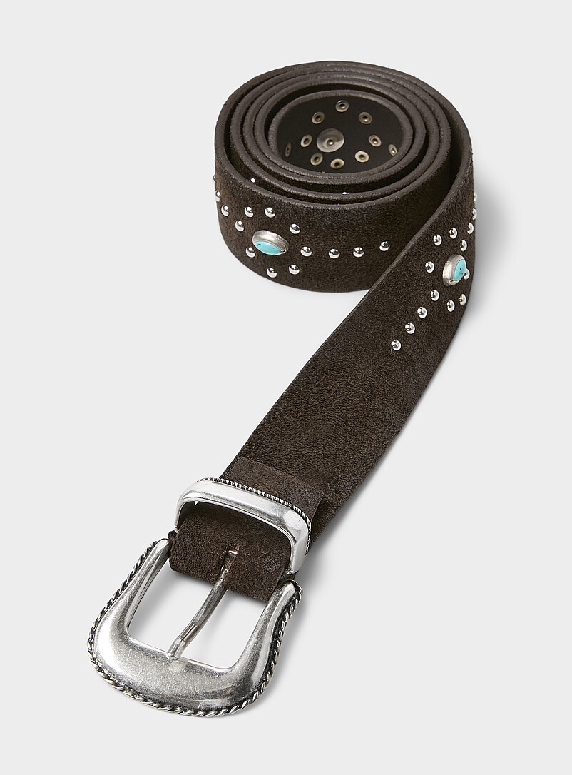 Turquoise-accent suede Western belt product image (primary)