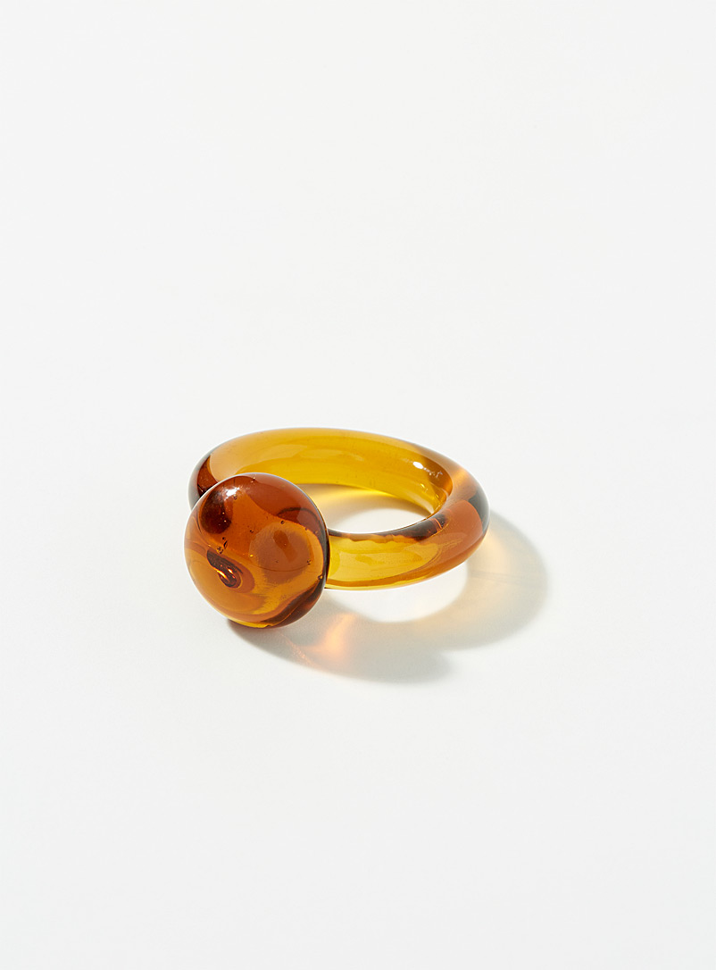 Suplais Bronze/Amber Recycled glass cabochon ring for women