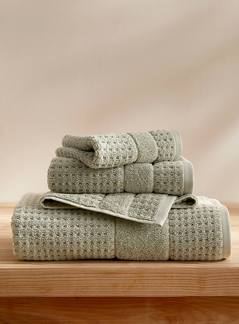 Simons Maison: Les serviettes ultradouces coton turc peigné Résistantes et enveloppantes, texture gaufrée Vert