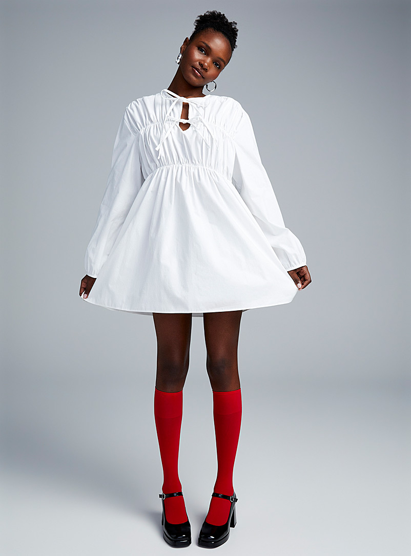 Twik: La robe popeline fronces et boucle Blanc pour femme