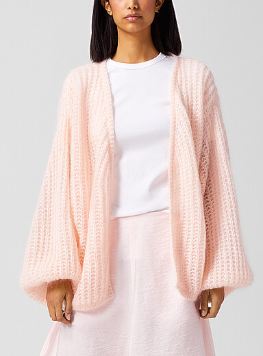 Toteme: Le cardigan ample manches bouffantes en mohair Vieux rose pour femme