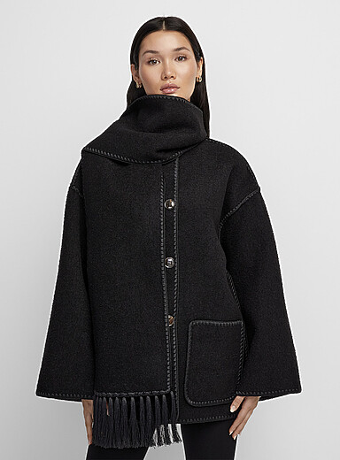 Toteme: La veste en laine &agrave; &eacute;charpe int&eacute;gr&eacute;e Noir pour femme