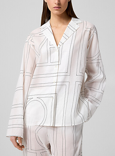 Toteme: La chemise logos brod&eacute;s en popeline Blanc et noir pour femme