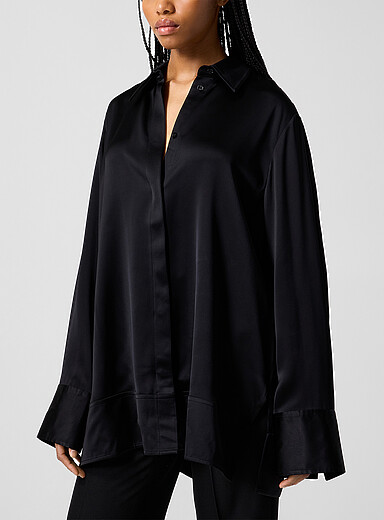 Toteme Black Oversized satin shirt for women