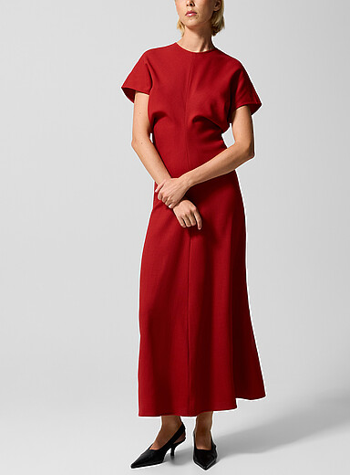 Toteme: La robe taille fronc&eacute;e pure laine Rouge pour femme