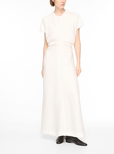 Toteme White Blouson waist fine pleated long dress for women