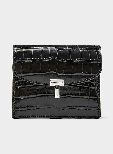 T-Lock faux-croc skin leather card case