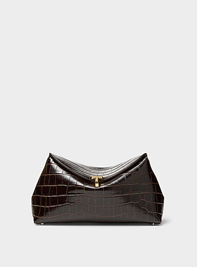 T-Lock croc-skin pattern leather clutch