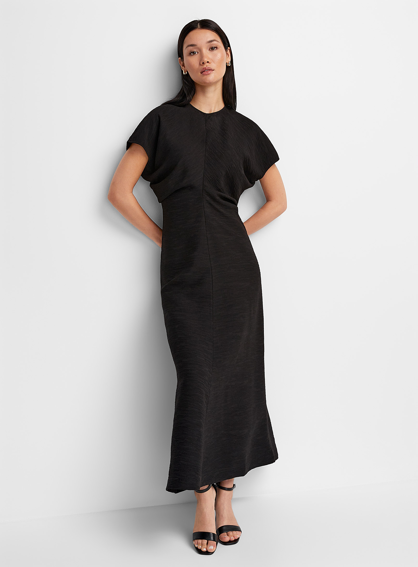 toteme ruched dress Toteme Sleeveless Ruched Midi Dress in Yellow Viscose MAYFEYR