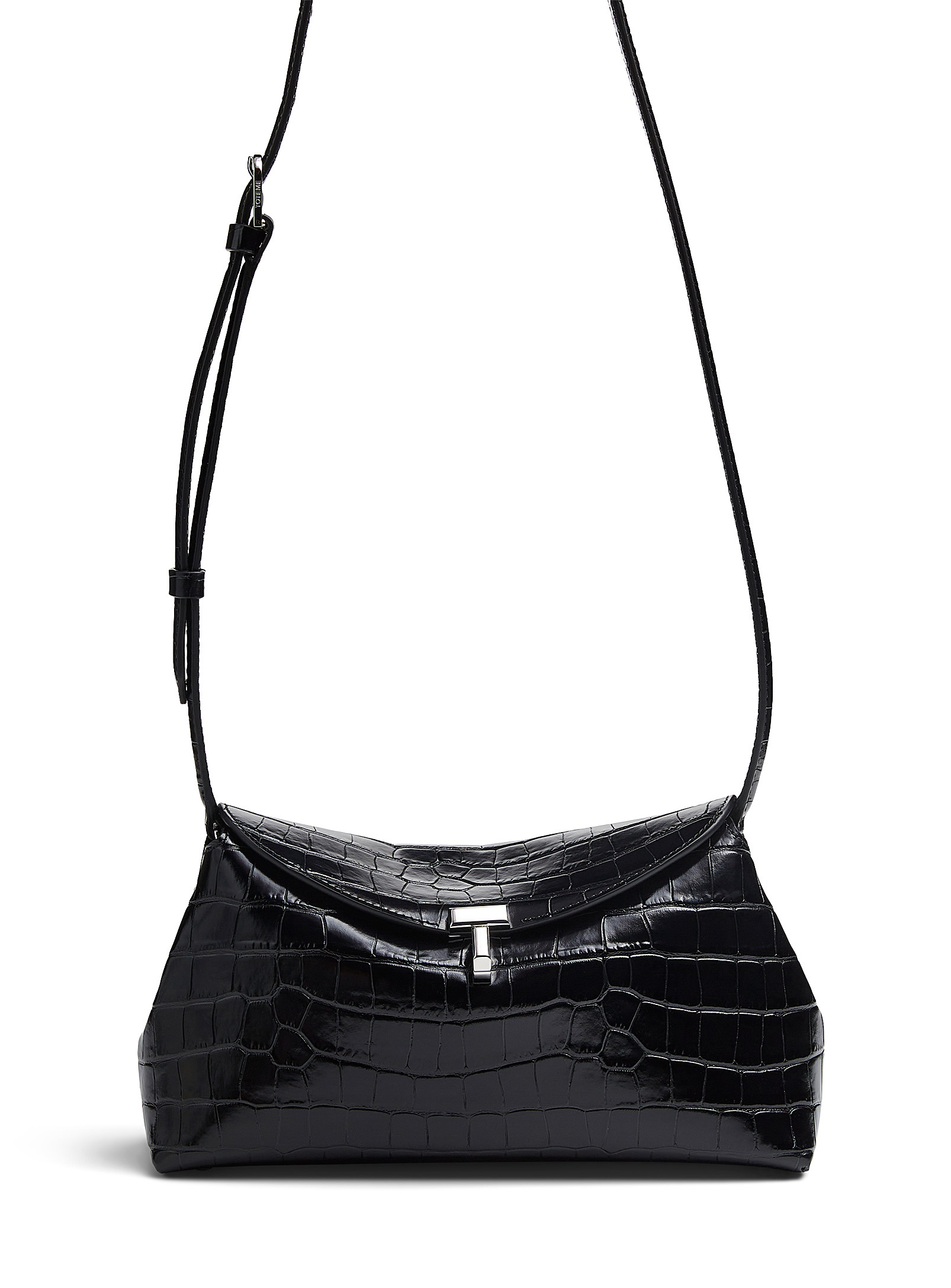 Totême T-lock Faux-croc Leather Handbag In Black