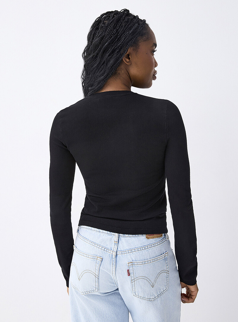 Twik Black Fitted solid-colour crew-neck sweater for women