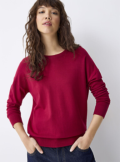 Twik Raspberry/Cherry Red Loose crew-neck sweater for women
