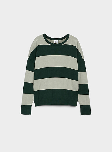 Twik Patterned Green Oversized striped sweater for women