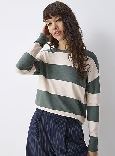 Twik Patterned green Wide-stripe sweater for women
