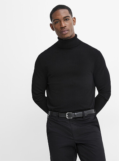 Le 31 Black Silky knit turtleneck for men