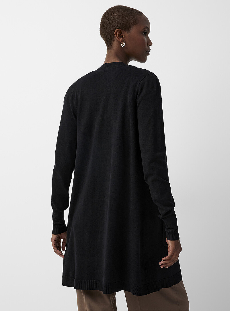 Contemporaine: Le long cardigan fluide ouvert Noir pour femme