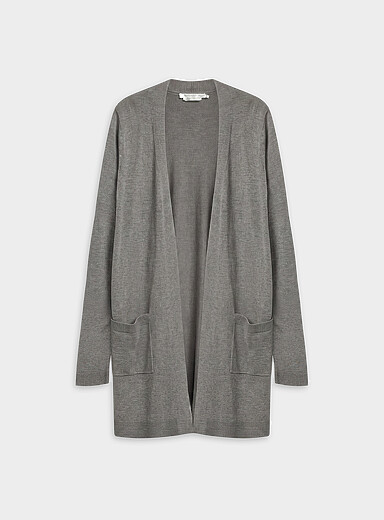 Contemporaine: Le long cardigan fluide ouvert Oxford pour femme