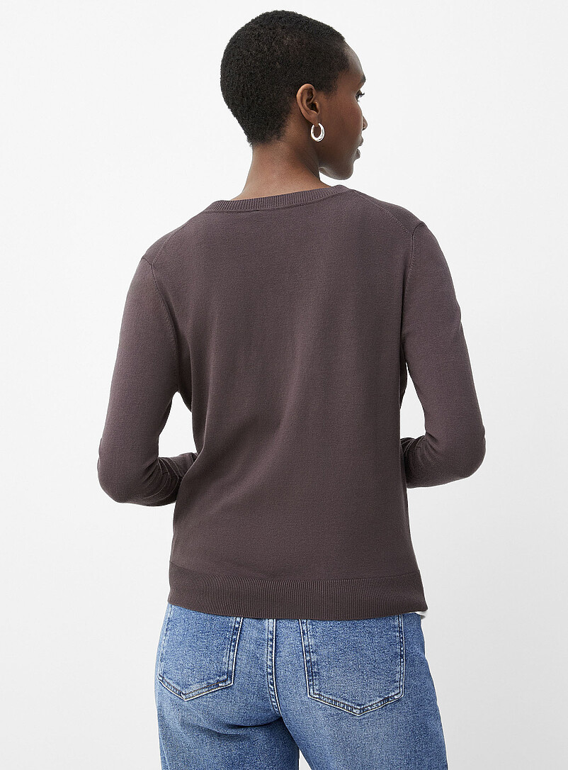 Contemporaine Taupe Fluid V-neck sweater for women