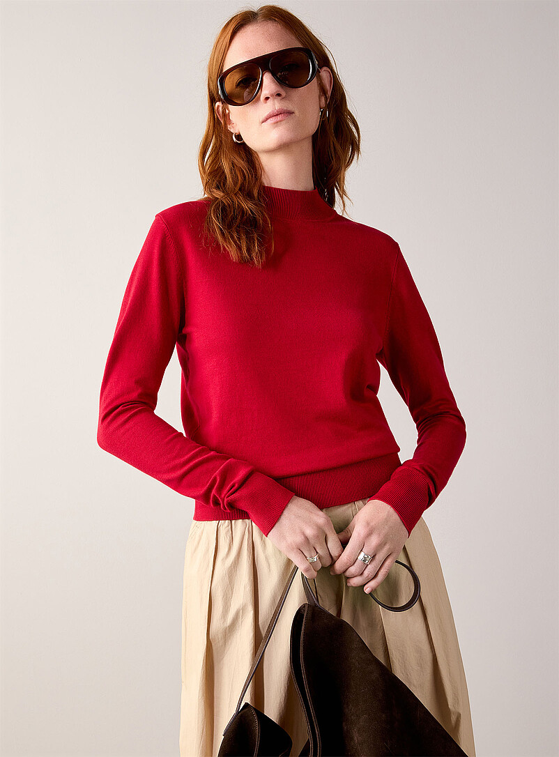 Contemporaine Light Grey Fine knit mock-neck sweater for women