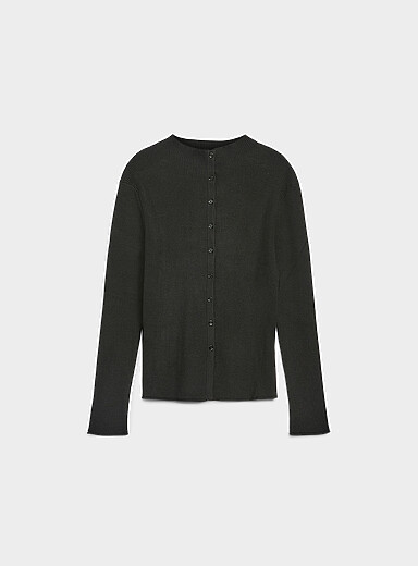 Funnel-neck fitted ribbed cardigan