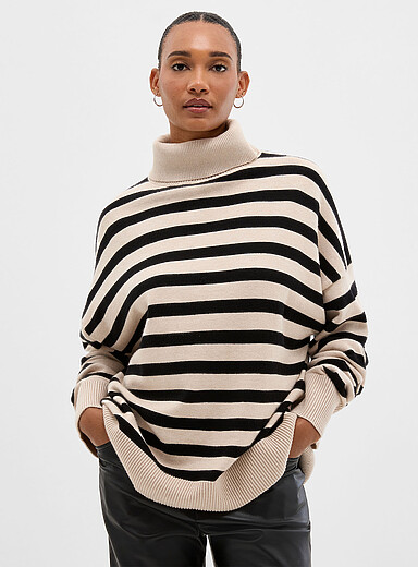 Contemporaine Patterned Beige Loose turtleneck sweater for women