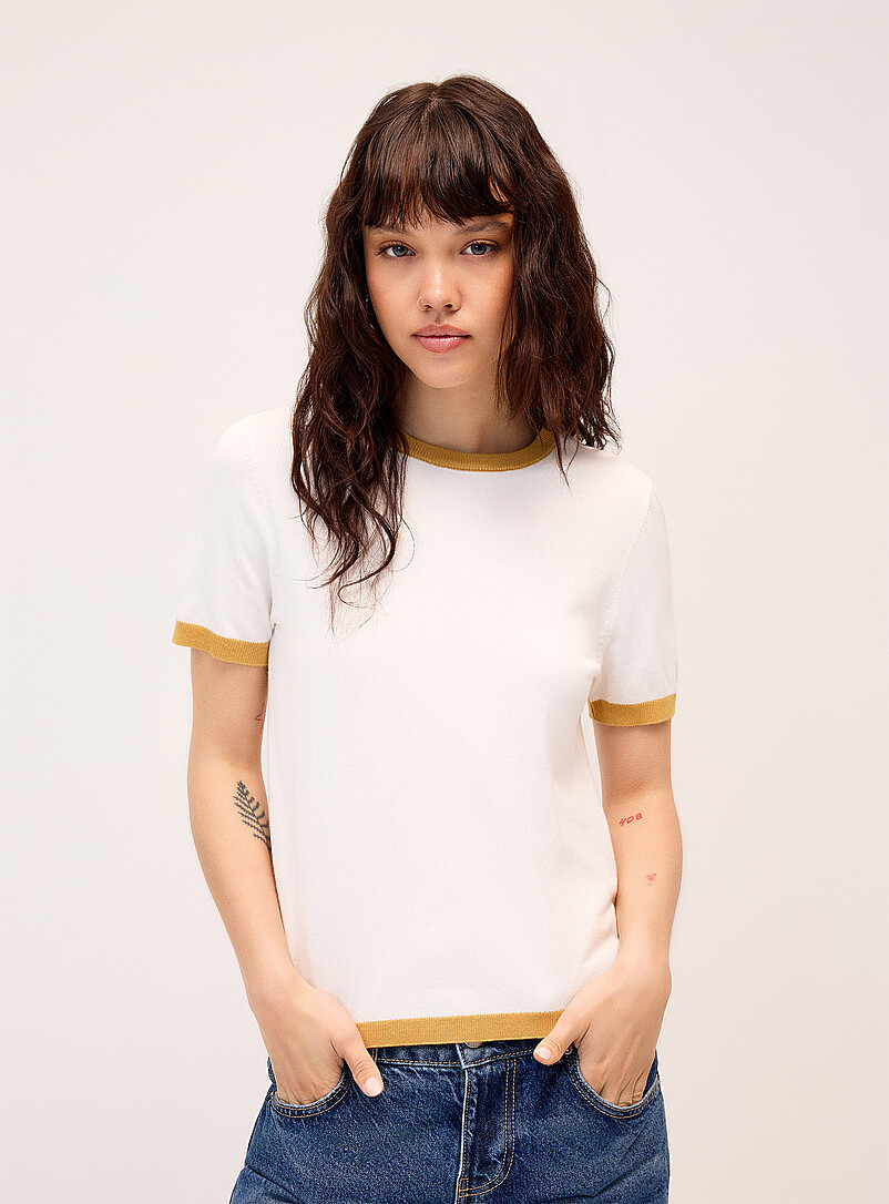 Twik: Le chandail tricot fluide ray&eacute; Blanc et noir  pour femme
