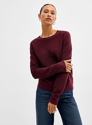 Contemporaine Grape/Dark Crimson Soft stretch ottoman-knit sweater for women