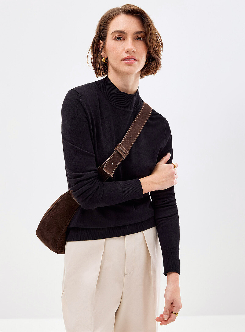 Fine knit mock-neck sweater product image (primary)