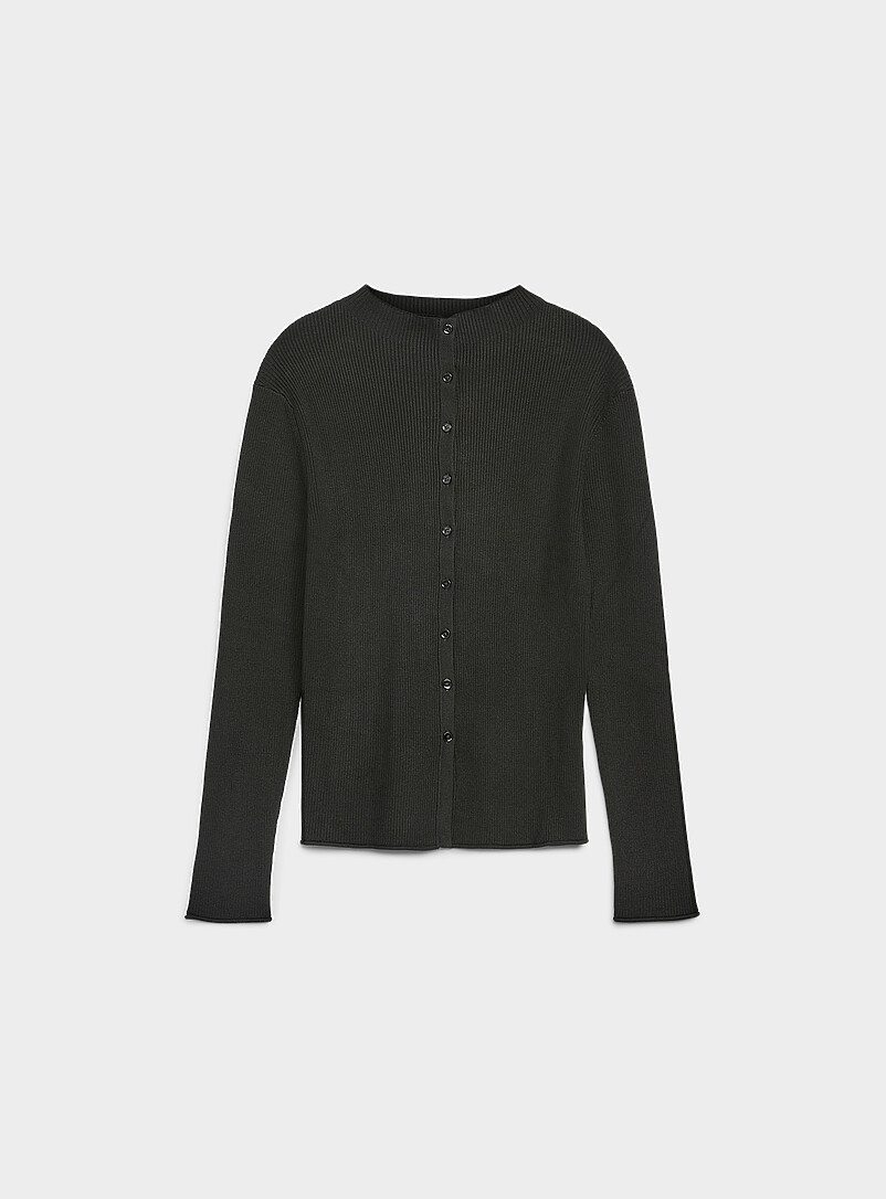 Funnel-neck fitted ribbed cardigan product image (primary)