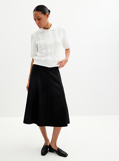 Kaffe Off White Polo-collar cable-knit cardigan for women