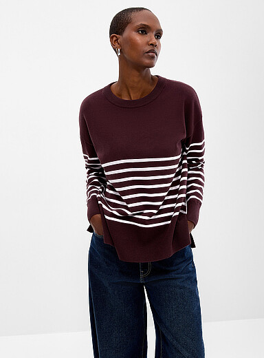 Kaffe Patterned Brown Loose-fit stretch striped sweater for women