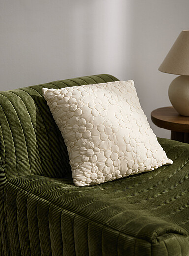 Thin canvas quilted floral removable-cover cushion 45 x 45 cm