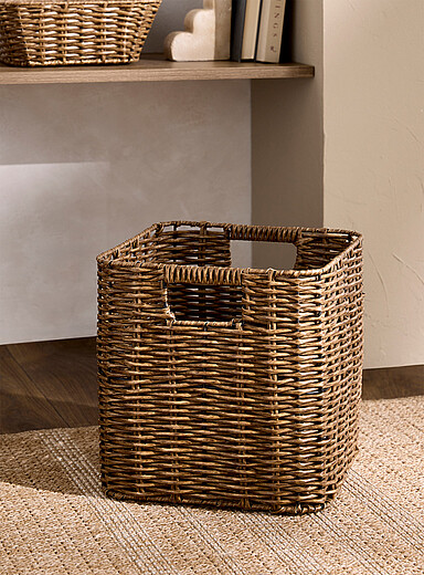Faux-rattan braided square basket