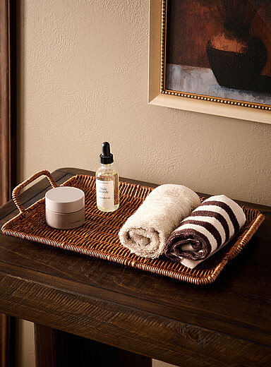 Woven faux rattan tray