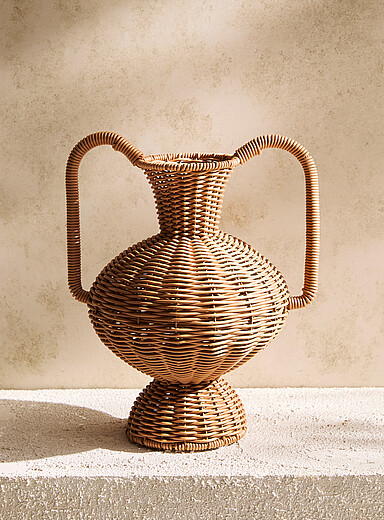 Two-handled rattan effect vase