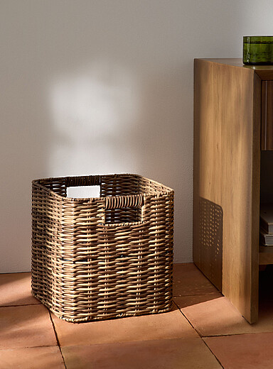 Two-tone faux-rattan square basket