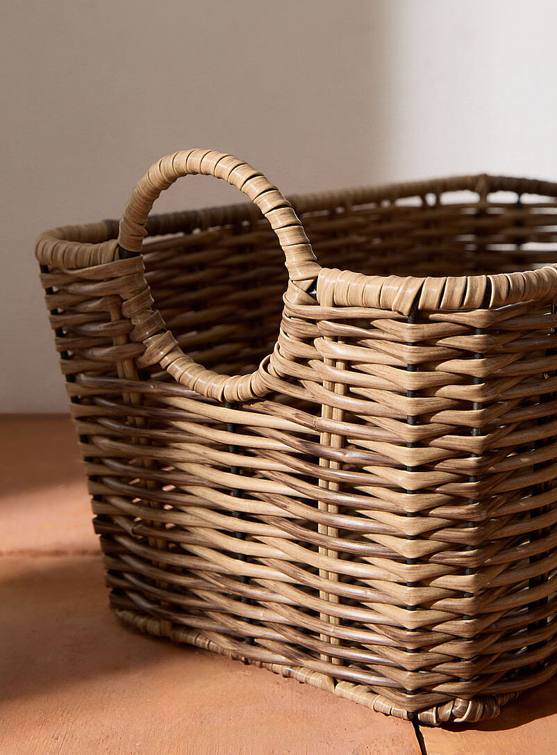 Two-tone faux-rattan round handles basket | Simons Maison | | Simons